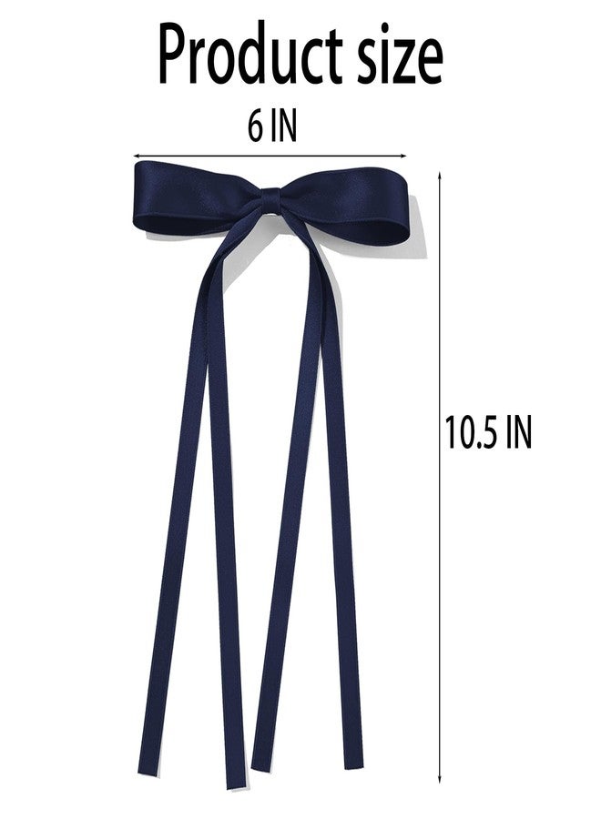 TULOBI 9.8in Navy Blue Tassel Ribbon Bow Hair Clips with Long Tail for Women Solid Satin Polyester Hair Bows Alligator Barrettes Clips For Girls Thick Fine Hair Decor Accessories - Image 2